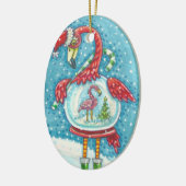 CUTE PINK FLAMINGO SNOWGLOBE, CHRISTMAS BIRD SANTA KERAMISCH ORNAMENT (Links)