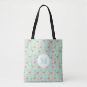 Cute Pink Flamingo Tekenpatroon | Monogram Tote Bag (Voorkant)