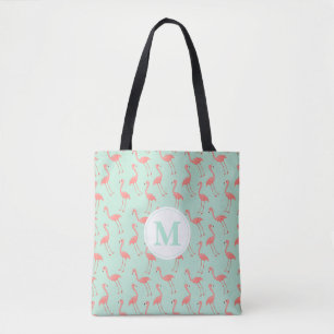 Cute Pink Flamingo Tekenpatroon   Monogram Tote Bag