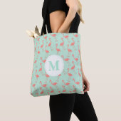 Cute Pink Flamingo Tekenpatroon | Monogram Tote Bag (Dichtbij)
