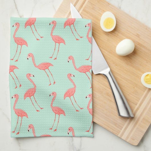 Cute Pink Flamingo Tekenpatroon Theedoek (Quarter Fold)