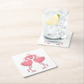 Cute Pink Flamingo Tropical Beach Wedding Kartonnen Onderzetters (Insitu)