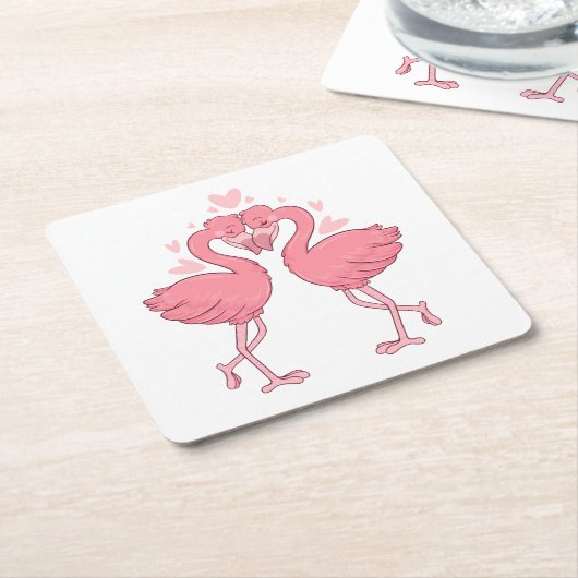 Cute Pink Flamingo Tropical Beach Wedding Kartonnen Onderzetters (Schuin)