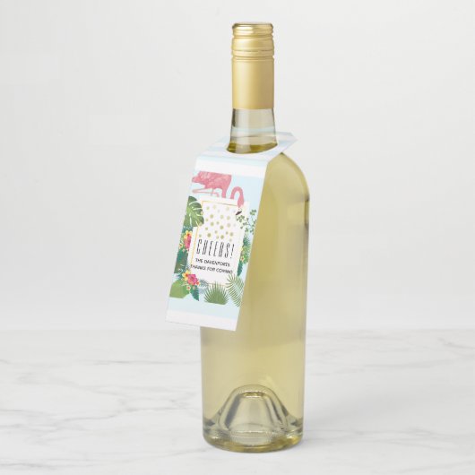 Cute Pink Flamingo Tropical Theme Cheers! Flessenhanger (Schuin)