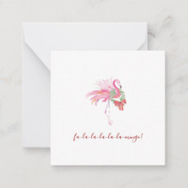 Cute Pink Flamingo Waterverf Mini Kerstmis Notitiekaartje