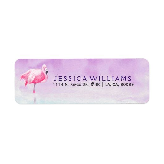 Cute Pink Flamingo Waterverven Illustratie Etiket (Voorkant)
