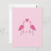 Cute Pink Flamingo Wedding Couple Briefkaart (Voorkant / Achterkant)