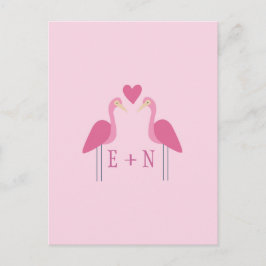 Cute Pink Flamingo Wedding Couple Briefkaart