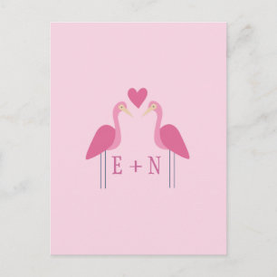 Cute Pink Flamingo Wedding Couple Briefkaart