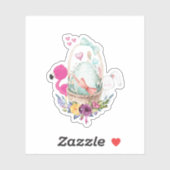 Cute Pink Flamingo White Bunny and Egg Sticker (Vel)