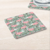 Cute Pink Flamingoes Palm Leafs Art Pattern Kartonnen Onderzetters (Schuin)