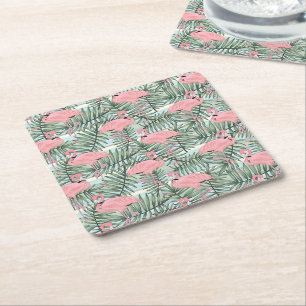 Cute Pink Flamingoes Palm Leafs Art Pattern Kartonnen Onderzetters