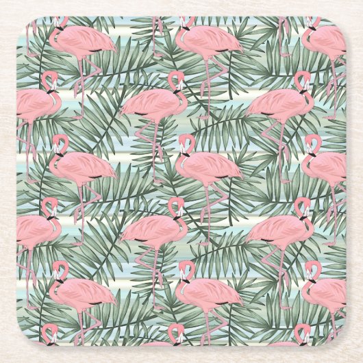 Cute Pink Flamingoes Palm Leafs Art Pattern Kartonnen Onderzetters (Voorkant)