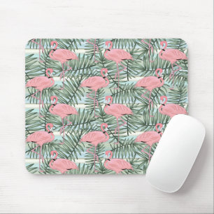 Cute Pink Flamingoes Palm Leafs Art Pattern Muismat