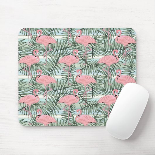 Cute Pink Flamingoes Palm Leafs Art Pattern Muismat (Met muis)