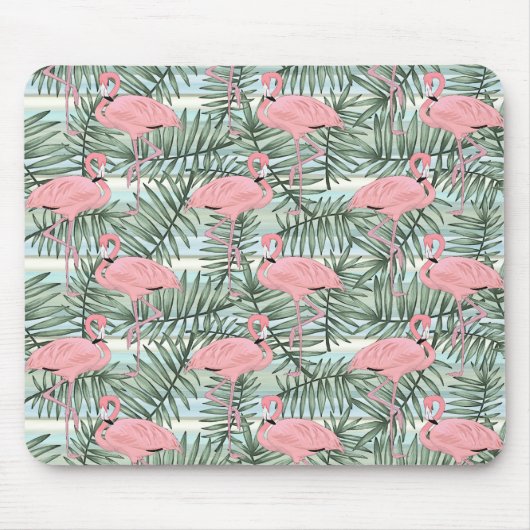 Cute Pink Flamingoes Palm Leafs Art Pattern Muismat (Voorkant)