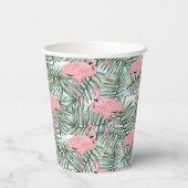 Cute Pink Flamingoes Palm Leafs Art Pattern Papieren Bekers (Achterkant)