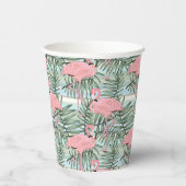 Cute Pink Flamingoes Palm Leafs Art Pattern Papieren Bekers (Rechts)