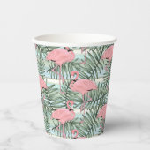 Cute Pink Flamingoes Palm Leafs Art Pattern Papieren Bekers (Voorkant)