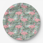 Cute Pink Flamingoes Palm Leafs Art Pattern Papieren Bordje (Voorkant)