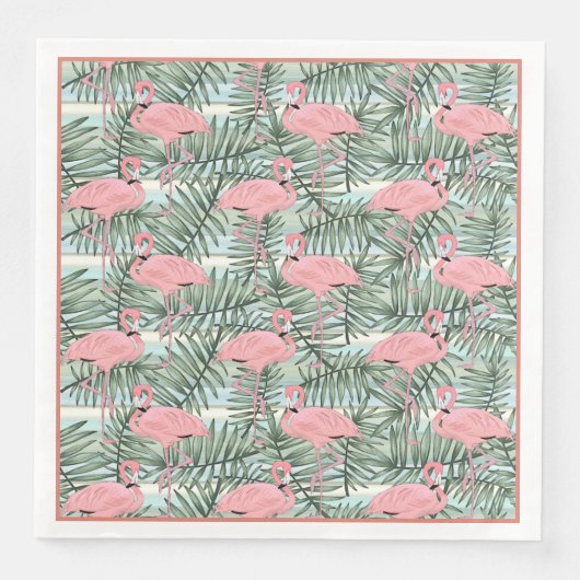 Cute Pink Flamingoes Palm Leafs Art Pattern Servetten (Voorkant)