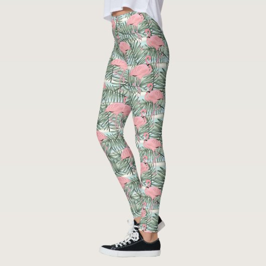 Cute Pink Flamingoes Palm Leafs Pattern Leggings (Links)