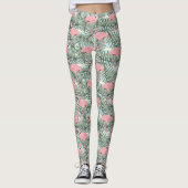 Cute Pink Flamingoes Palm Leafs Pattern Leggings (Voorkant)
