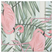 Cute Pink Flamingoes Palm Leafs Pattern Stof (Close Up)