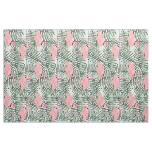 Cute Pink Flamingoes Palm Leafs Pattern Stof (Fat Quarter)