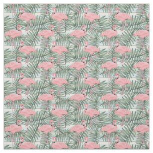 Cute Pink Flamingoes Palm Leafs Pattern Stof