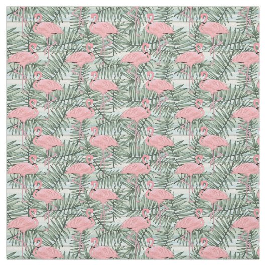 Cute Pink Flamingoes Palm Leafs Pattern Stof (Swatch)