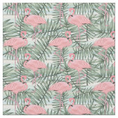 Cute Pink Flamingoes Palm Leafs Pattern Stof (Close Up)