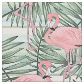 Cute Pink Flamingoes Palm Leafs Pattern Stof (Close Up)