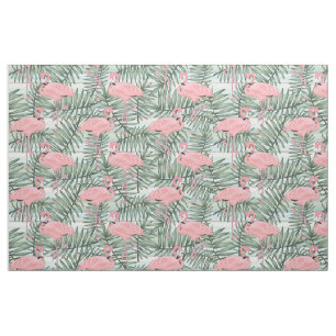 Cute Pink Flamingoes Palm Leafs Pattern Stof