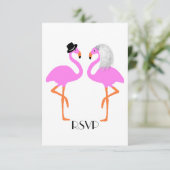 Cute Pink Flamingos Bride & Groom Wedding Kaart (Staand voorkant)
