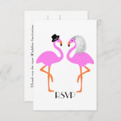 Cute Pink Flamingos Bride & Groom Wedding Kaart (Voorkant / Achterkant)