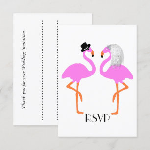 Cute Pink Flamingos Bride & Groom Wedding Kaart