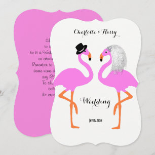 Cute Pink Flamingos Bride & Groom Wedding Kaart
