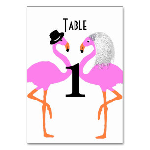 Cute Pink Flamingos Bride & Groom Wedding Kaart