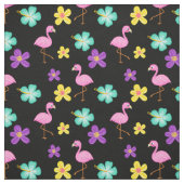 Cute Pink Flamingos en Flowers Black Stof (Swatch)