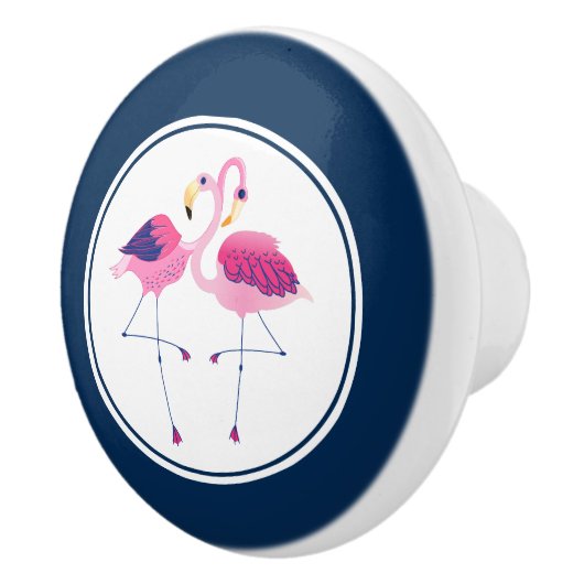 Cute Pink Flamingos in Love Illustration Keramische Knop (Rechts)