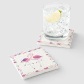 Cute Pink Flamingos in Love Illustration Stenen Onderzetter (Zijkant)