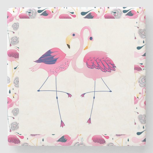 Cute Pink Flamingos in Love Illustration Stenen Onderzetter (Voorkant)
