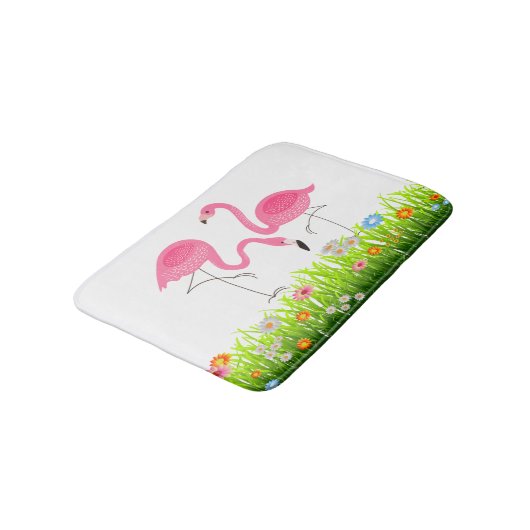 Cute Pink Flamingos & Spring Flowers Badmat (Gekanteld)