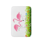 Cute Pink Flamingos & Spring Flowers Badmat (Voorkant Verticaal)