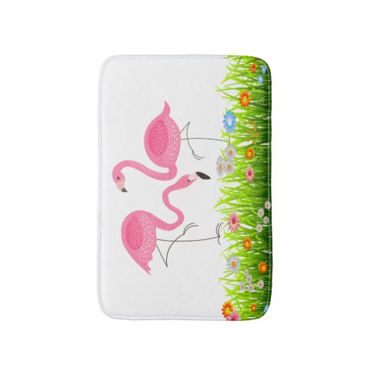 Cute Pink Flamingos & Spring Flowers Badmat (Voorkant Verticaal)