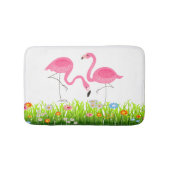 Cute Pink Flamingos & Spring Flowers Badmat (Voorkant)