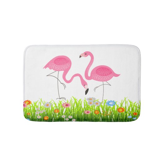 Cute Pink Flamingos & Spring Flowers Badmat (Voorkant)