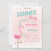 Cute Pink Flamingos Summer Birthday Party Kaart (Voorkant)