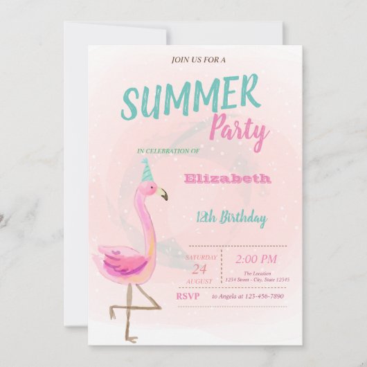 Cute Pink Flamingos Summer Birthday Party Kaart (Voorkant)